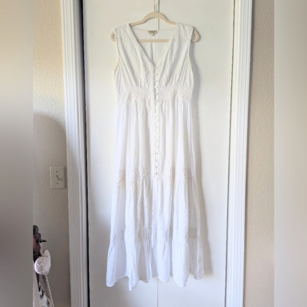 White Button-Front Maxi Dress